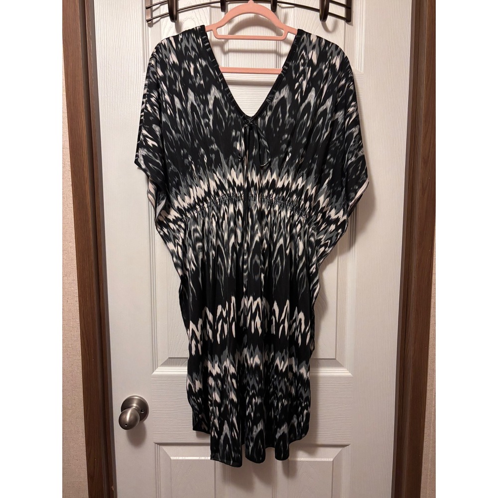 Studio West Black White Ikat Kaftan Tunic Top Dress Empire Waist Large